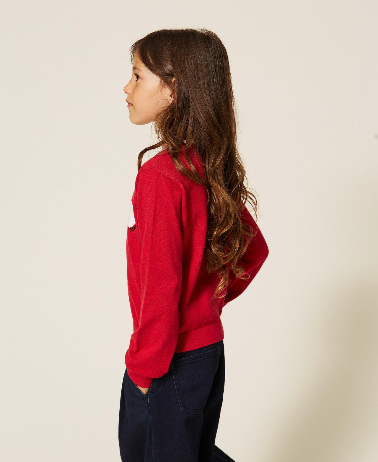 Pull fille avec c&oelig;ur et logo Rouge "Magenta"/Blanc "Neige" Fille 262GB3041_13796_02