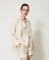 Linen blend shorts with embroidery Mother Of Pearl Woman 251TP2162_00059_02