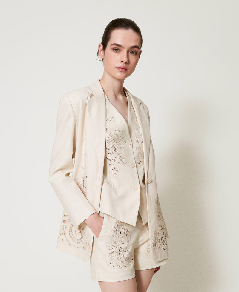 Linen blend shorts with embroidery Mother Of Pearl Woman 251TP2162_00059_02