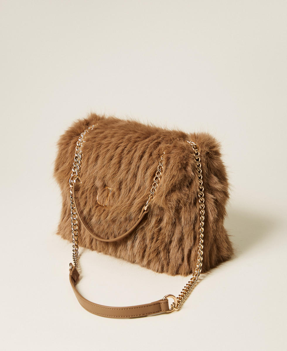 Dreamy” faux fur shoulder bag Woman, Green | TWINSET Milano
