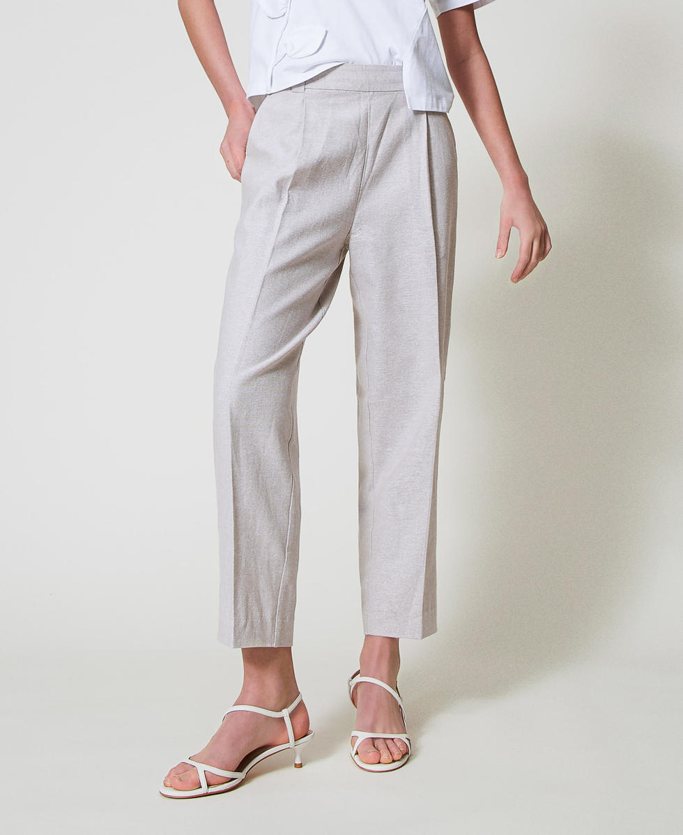 Linen blend trousers with pleats Textured Angora Woman 251AP2472_12325_01