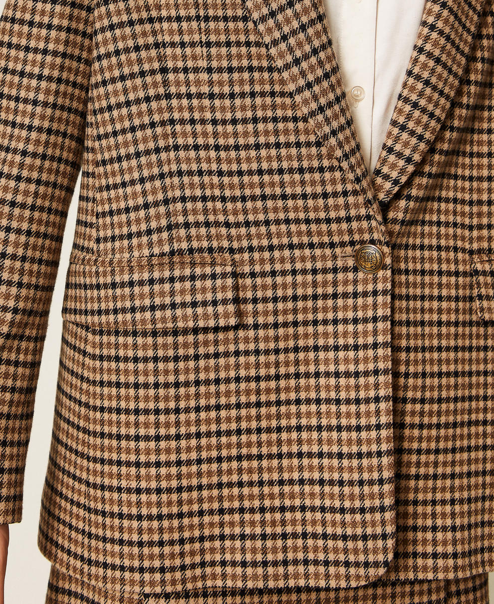 Wool blend chequered blazer Camel/Black Small Check Woman 252TT2420_12884_05