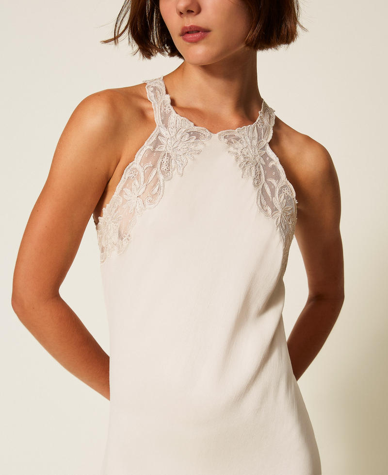 Long satin halter dress with embroidery Light Natural Woman 252TT2240_12227_04