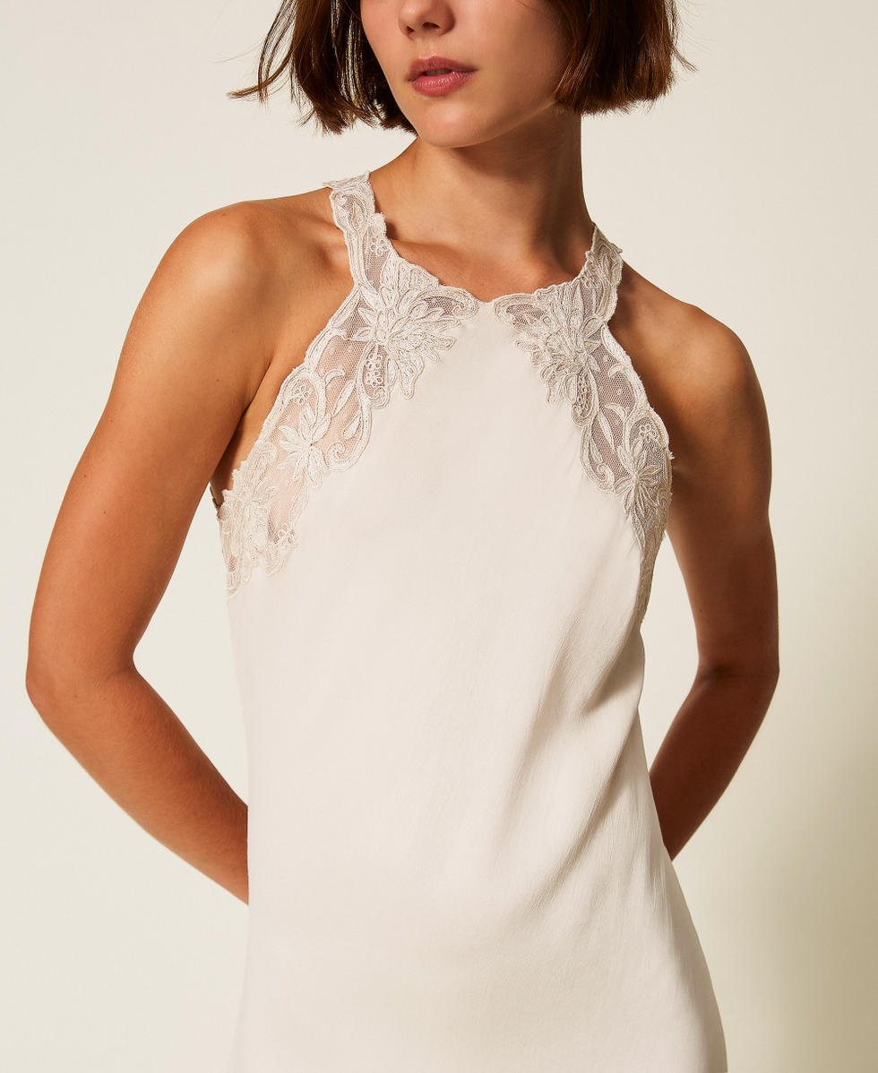 Long satin halter dress with embroidery Light Natural Woman 252TT2240_12227_04