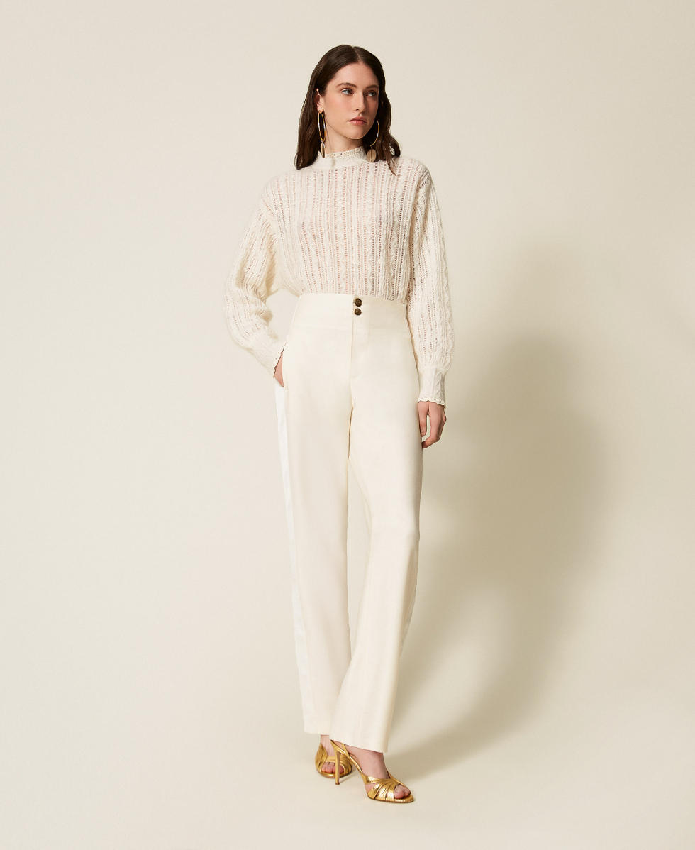 Tailored trousers with satin side bands White Snow Woman 252TS2063_00282_01