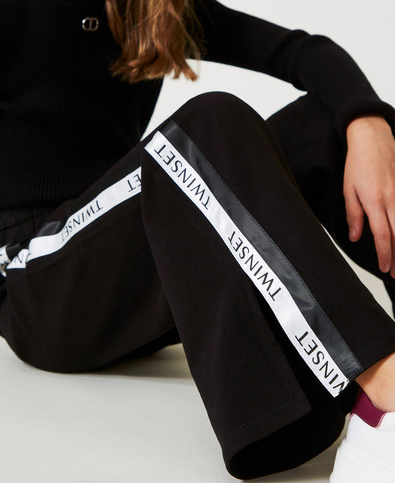 Plush fabric palazzo trousers with logo Black Girl 242GJ2334_00006_04