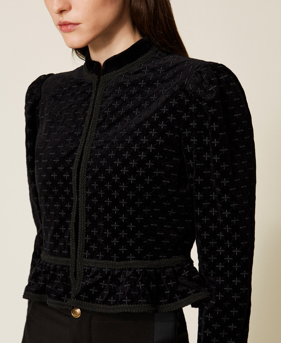 Jacke aus Samt mit Stickerei Schwarz Frau 252TS2020_00006_04