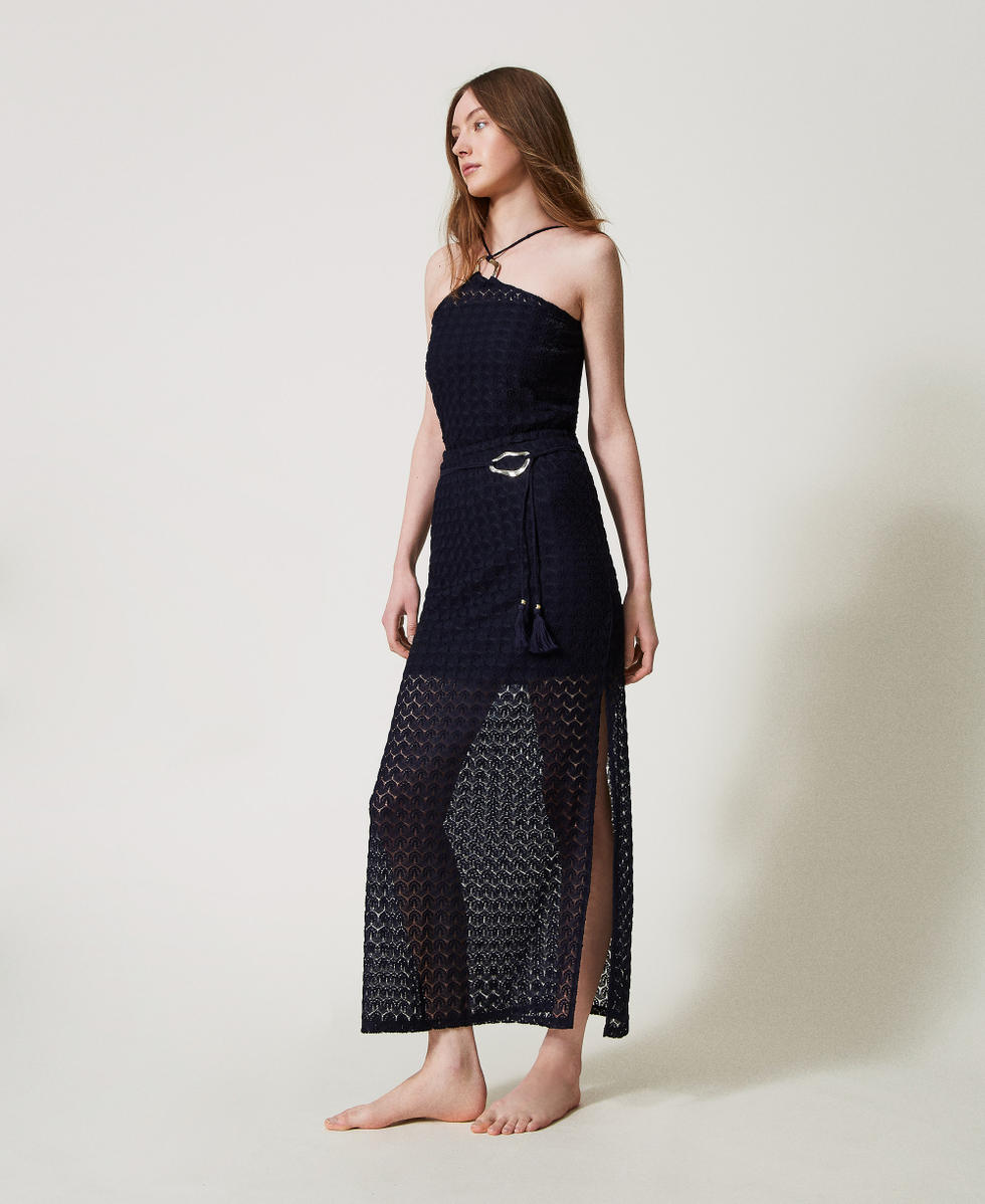 Jupe mi-longue en crochet Bleu Classique Femme 251LM2HBB_11956_02