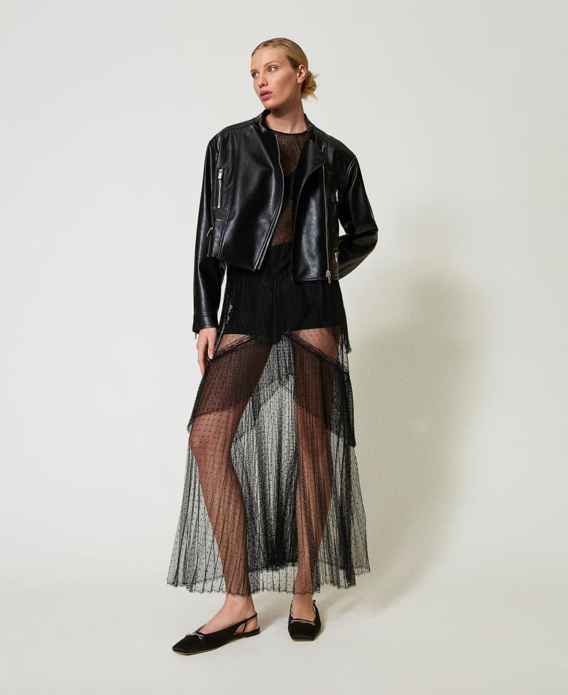 Robe longue en tulle plissé avec volants Noir Femme 251TP2510_00006_0T