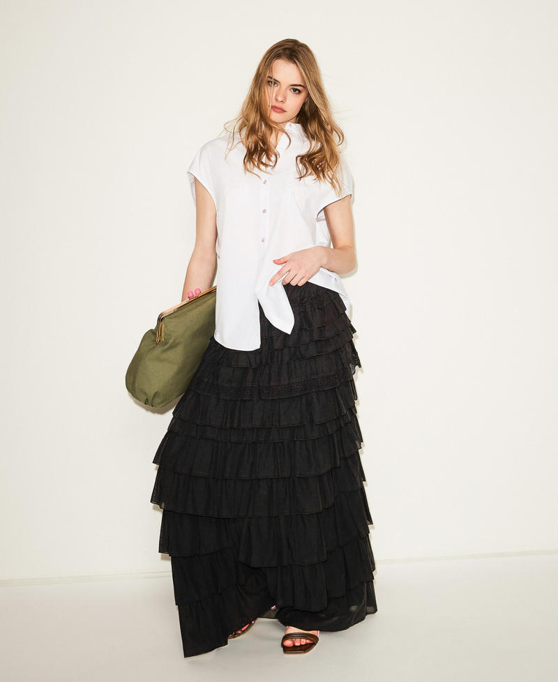 Long MYFO muslin skirt with flounces Black Woman 261AQ2050_00006_PC