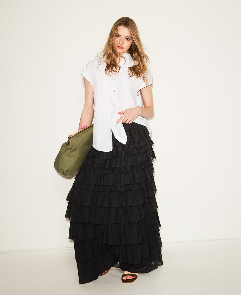 Long MYFO muslin skirt with flounces Black Woman 261AQ2050_00006_PC