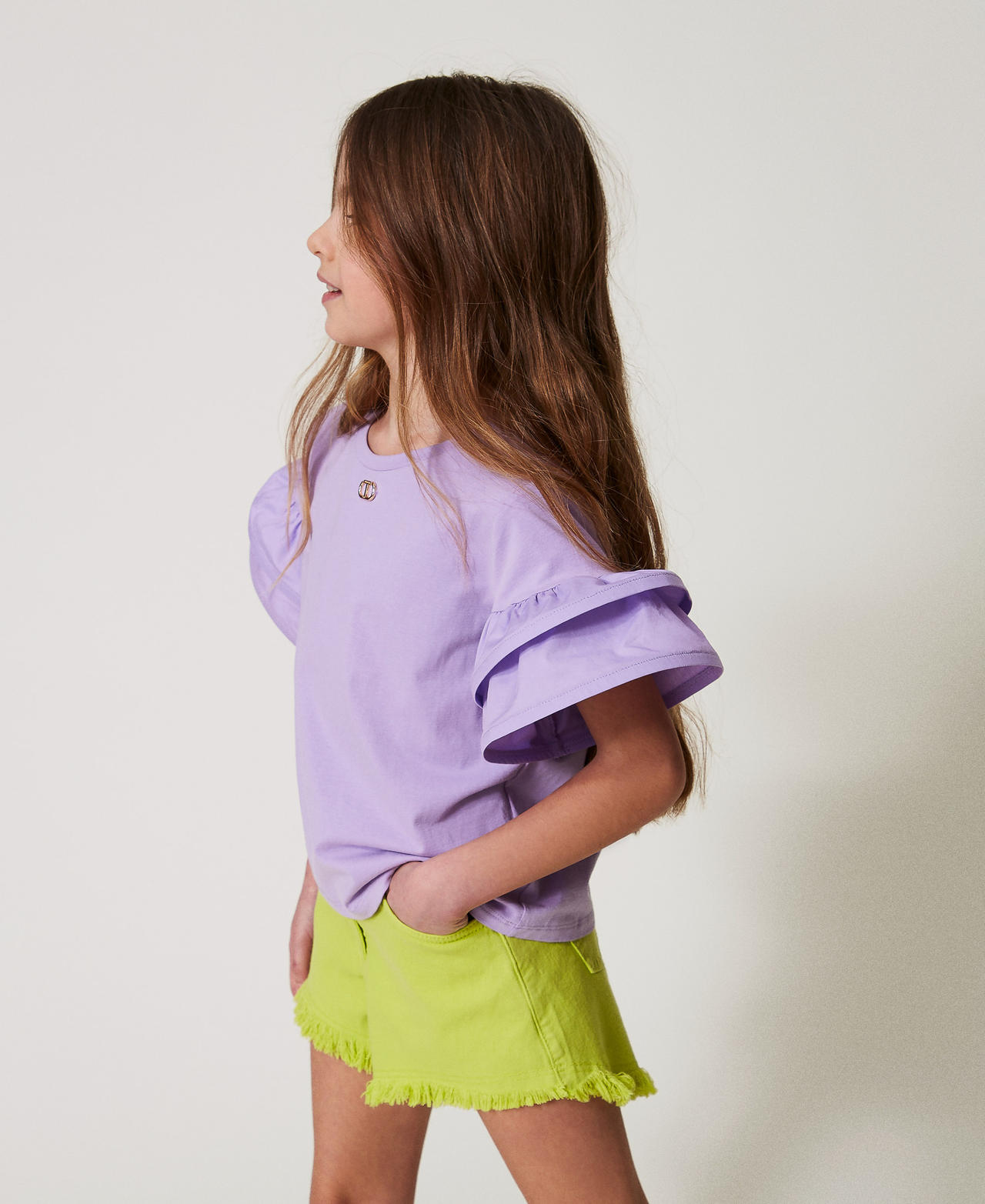 T-shirt with flounces and Oval T Pastel Violet Girl 251GJ2440_11862_02