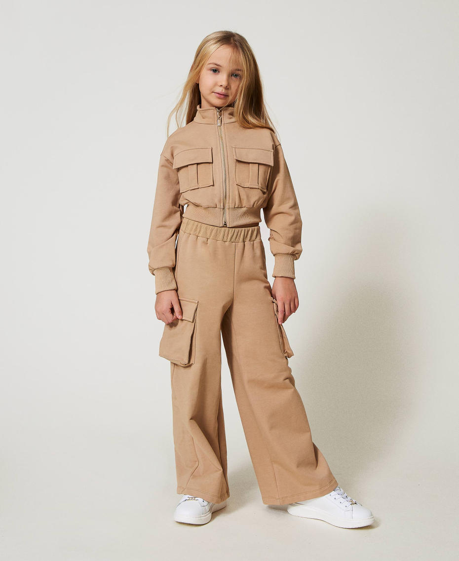 Bomberjacke aus Sweatstoff mit Taschen Beige Hanf Mädchen 251GJ2585_00310_0T