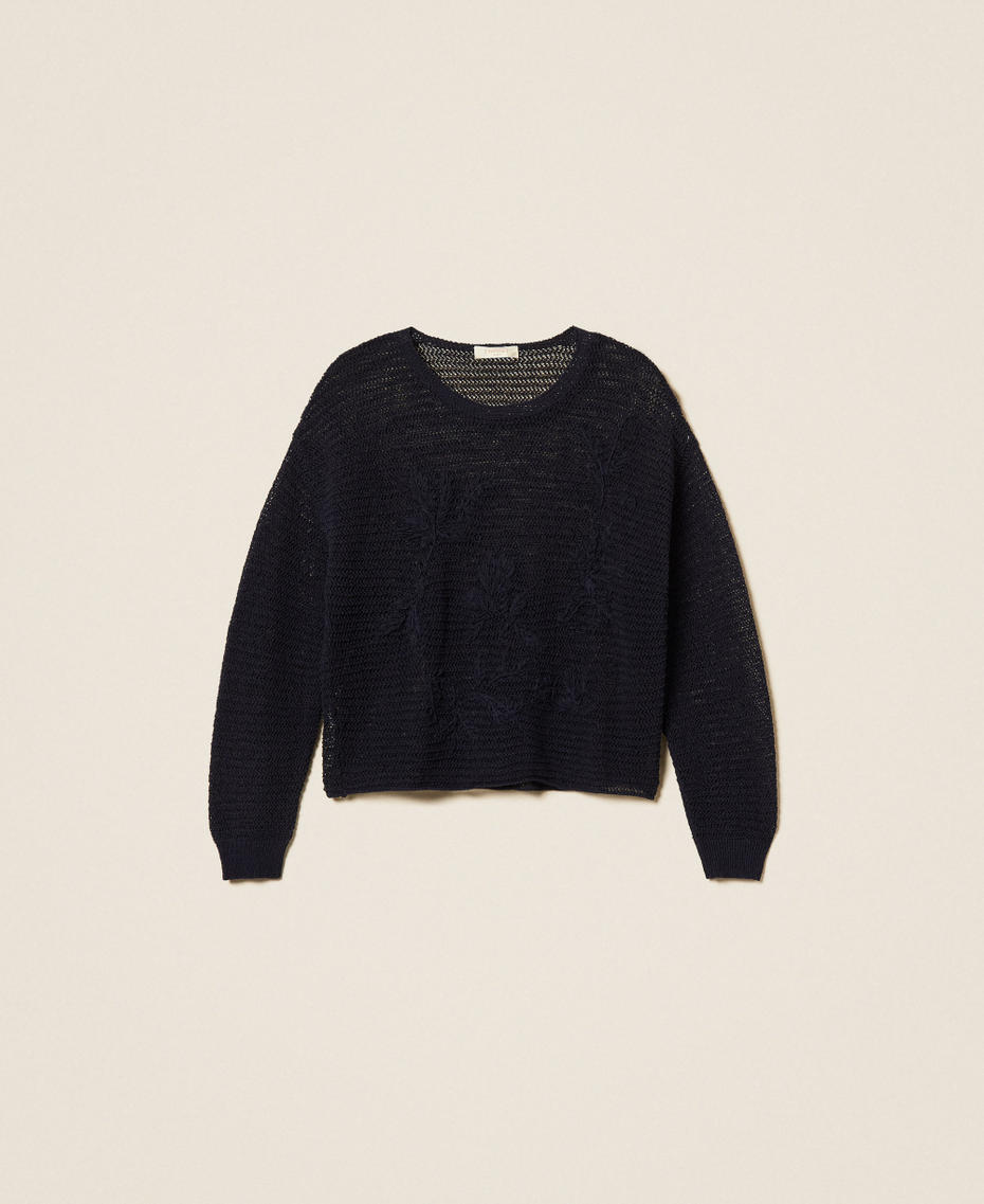Handbestickter Netzpullover Blue Light Frau 261TE3020_13172_S0