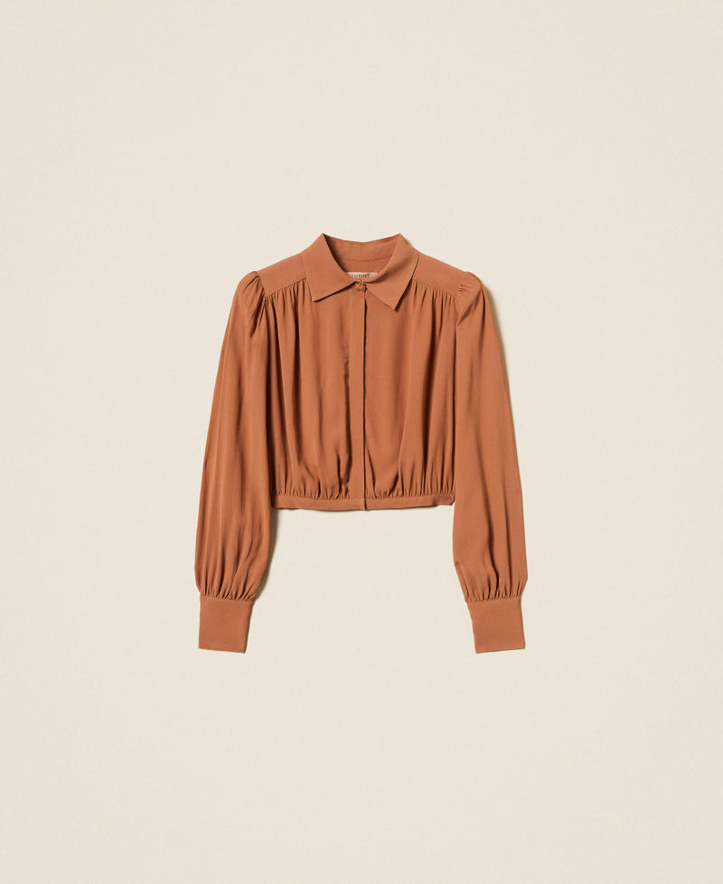 Cropped shirt with gathering Land Brown Woman 252TP2290_12605_S0