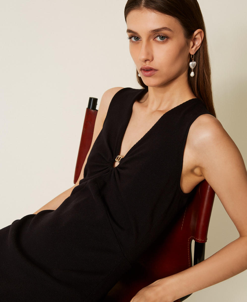 Ärmelloses Midi-Strickkleid mit Oval T Schwarz Frau 252TP3141_00006_04