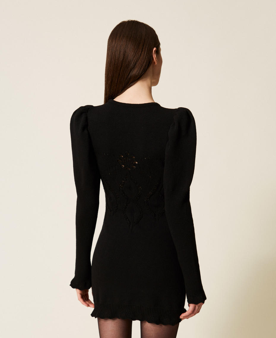 Kurzes Strickkleid im Häkel-Design Schwarz Frau 252TS3382_00006_03