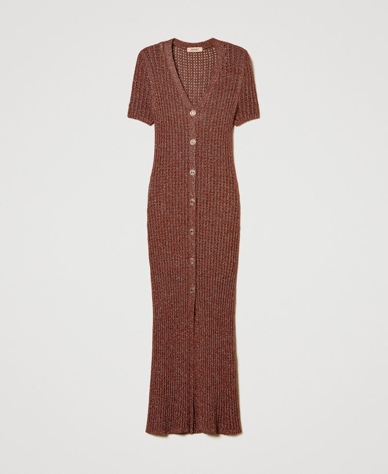 Long cardigan-dress in a lurex knit Amber Brown Lurex Woman 251TT3190_12450_S0