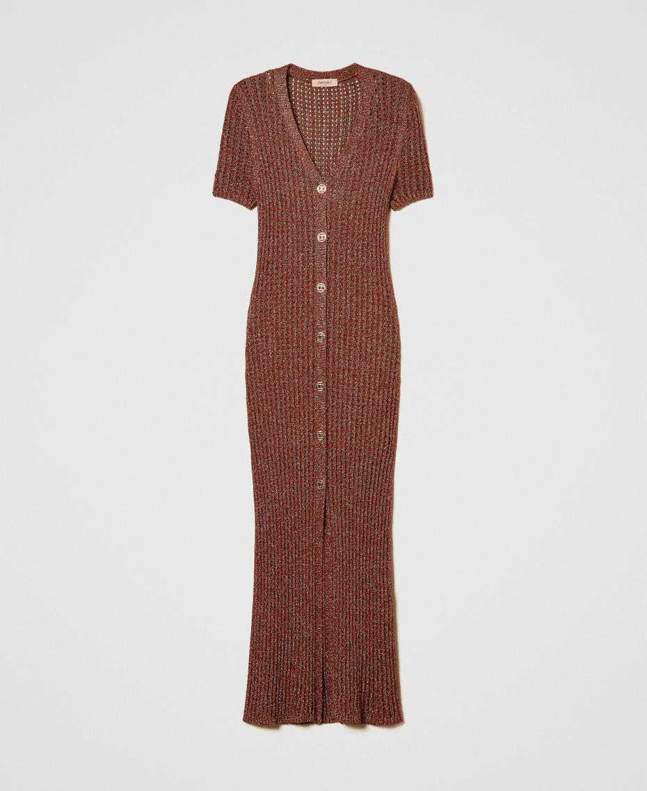 Long cardigan-dress in a lurex knit Amber Brown Lurex Woman 251TT3190_12450_S0