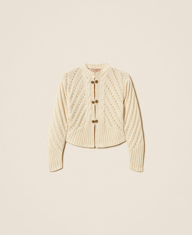 Cable knit cardigan Ivory Woman 261TP3270_00018_S0