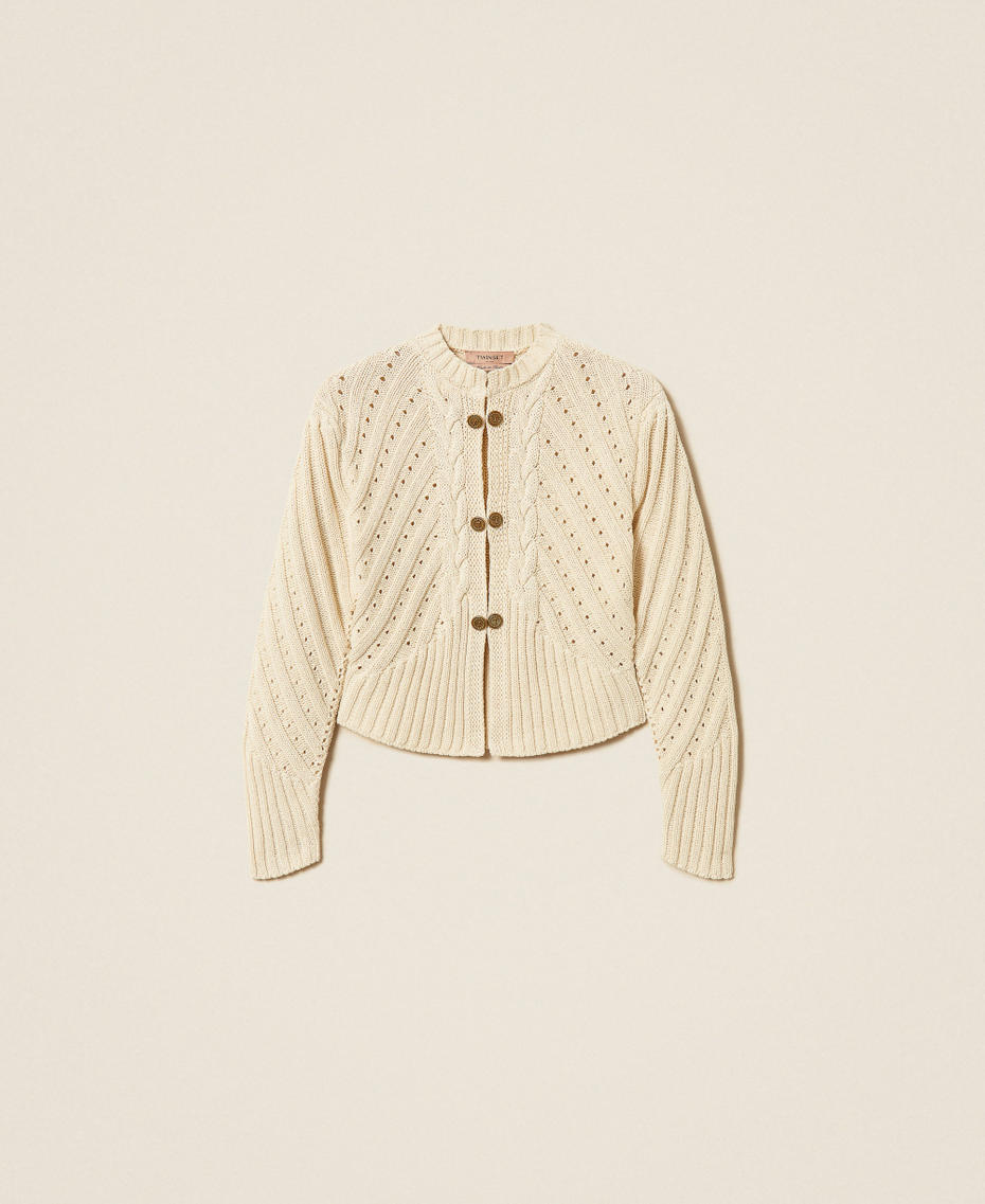 Cable knit cardigan Ivory Woman 261TP3270_00018_S0