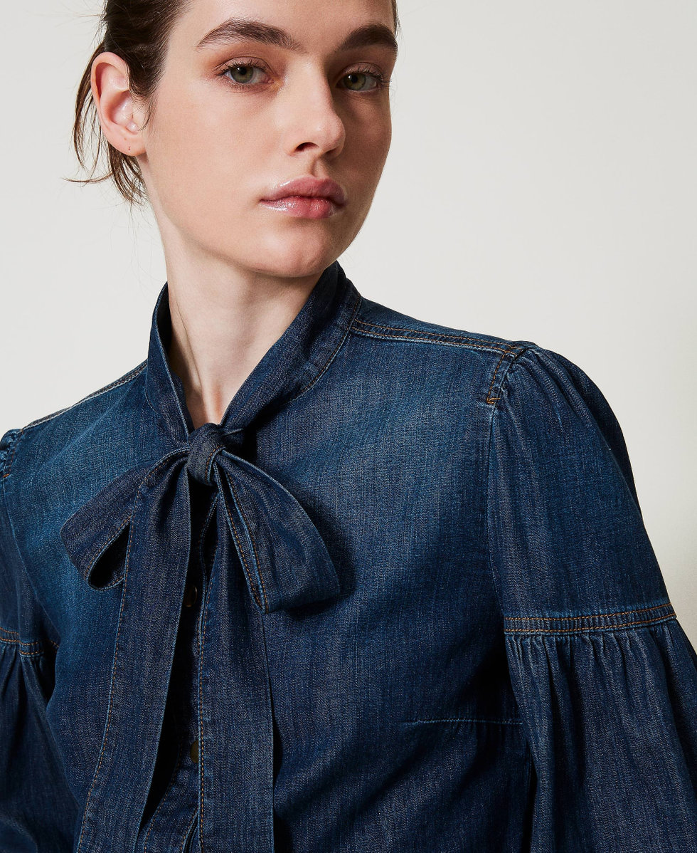 Denim shirt with pussy bow "Mid Denim" Blue Woman 251TP2021_01611_04