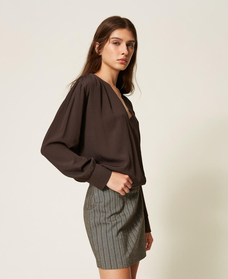 Cr&ecirc;pe de Chine dual-use blouse Deep Brown Woman 262TF2053_13611_03