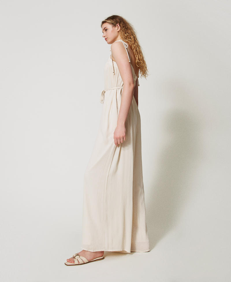 Full-length crepon jumpsuit with belt Almond Beige Woman 251LM2GCC_12363_02