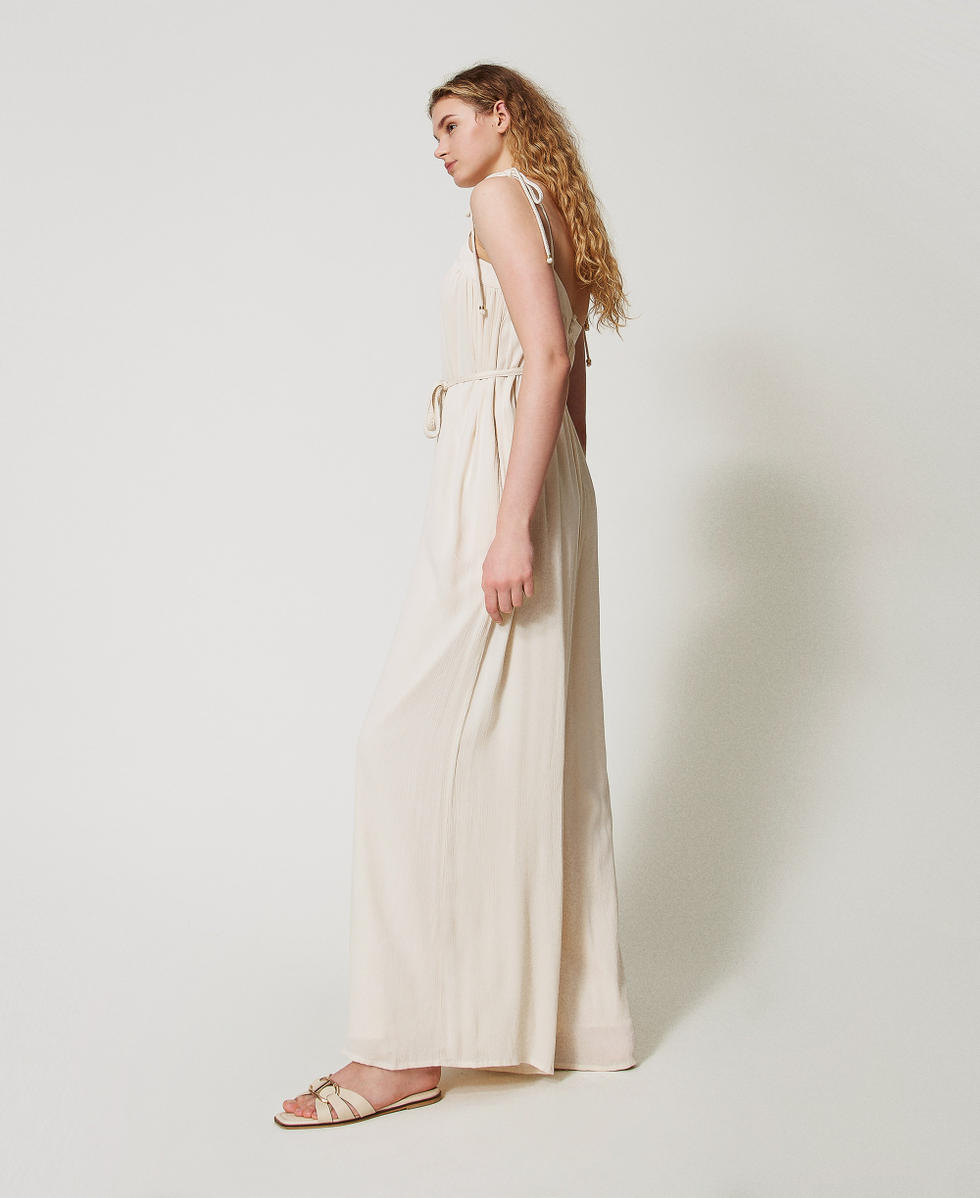 Full-length crepon jumpsuit with belt Almond Beige Woman 251LM2GCC_12363_02