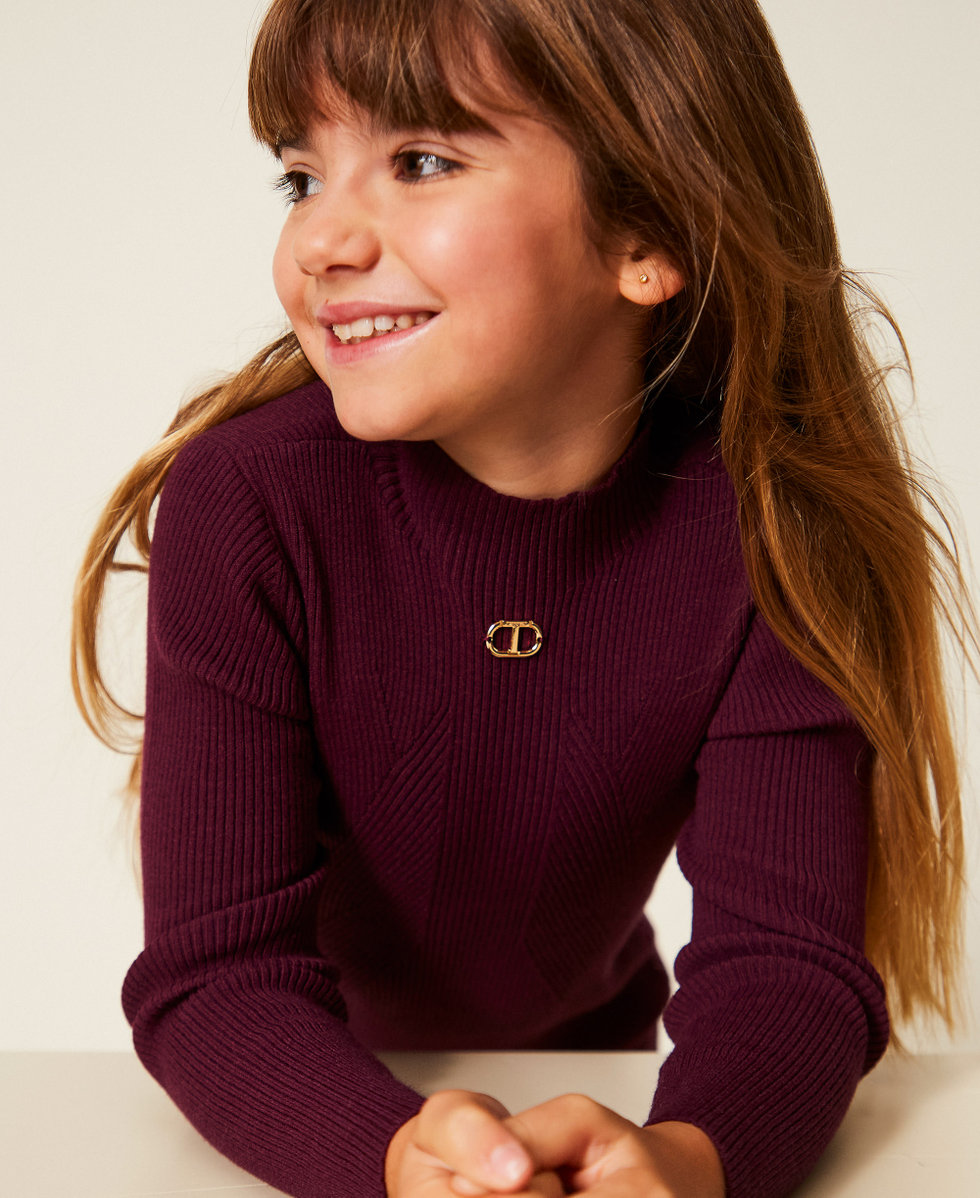 Kurzes M&auml;dchen-Strickkleid mit Rippenmuster Burgunderrot M&auml;dchen 252GB3010_04218_04