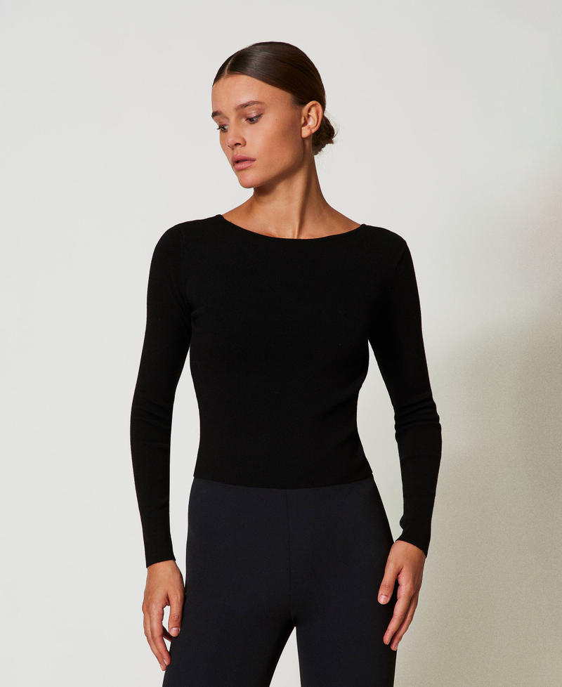 2-in-1-Pullover mit Oval Ts Schwarz Frau 242TT3031_00006_05