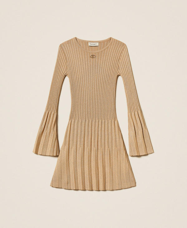 Short pleated knit dress with lurex