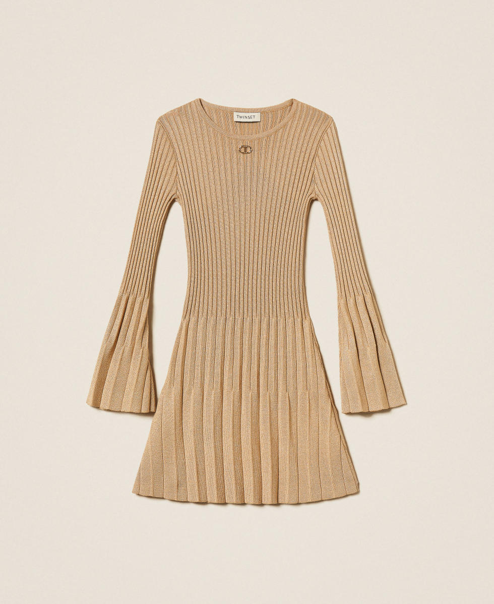 Kurzes Strickkleid mit Plissee und Lurex Gold Pleats M&auml;dchen 252GJ3110_12736_S0