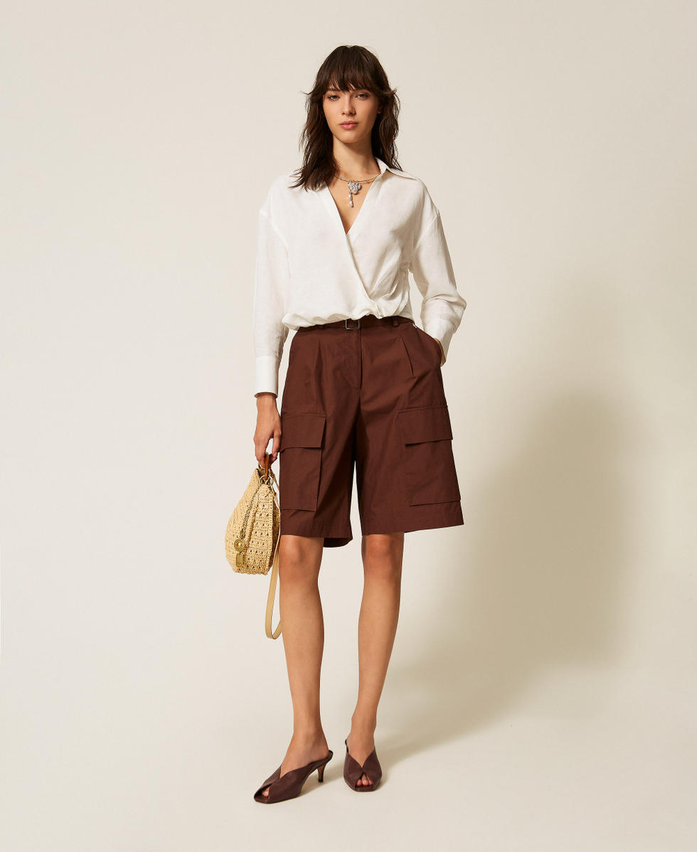 Recycled poplin cargo Bermuda shorts Chocolate Lab Woman 261AP2082_10780_01