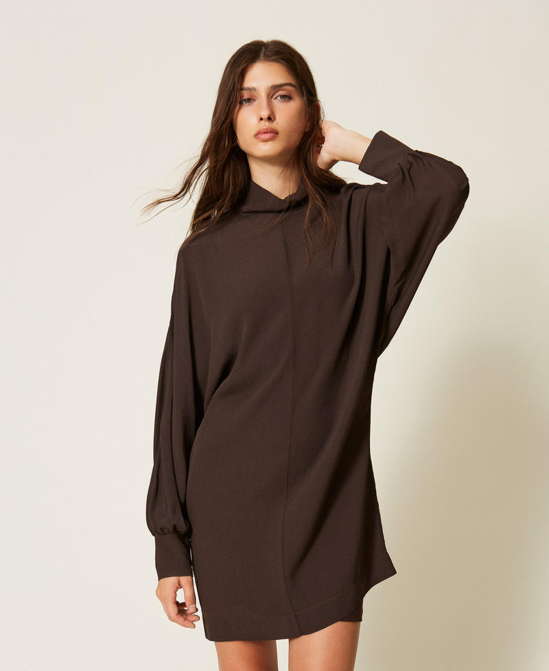 Robe courte en cr&ecirc;pe de Chine Marron Deep Brown Femme 262TF2051_13611_02