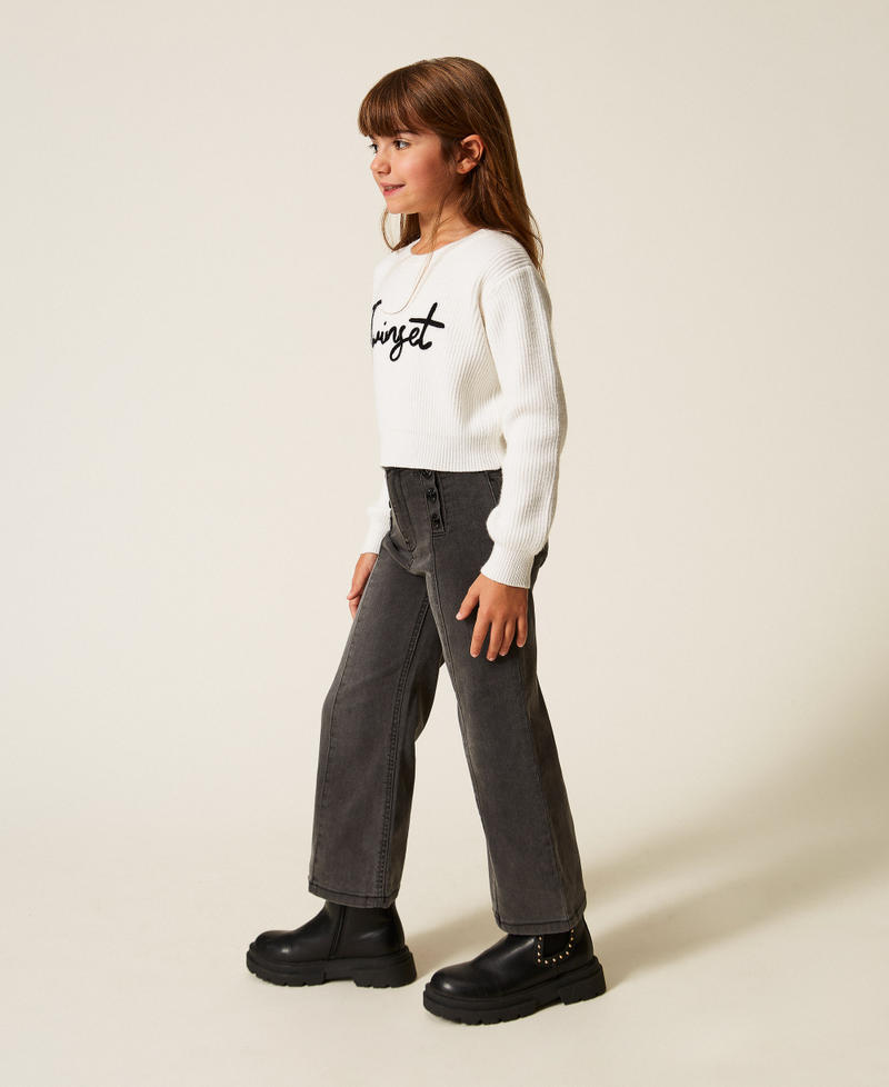 Girls' wide leg jeans with logo buttons Old Black Denim Girl 252GB2250_11835_02