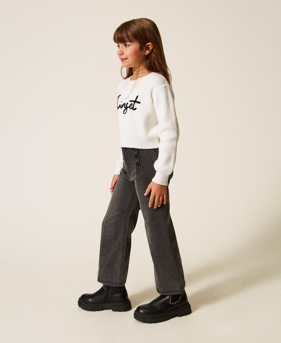 Wide-Leg-M&auml;dchenjeans mit Logokn&ouml;pfen Denim Black Old M&auml;dchen 252GB2250_11835_02
