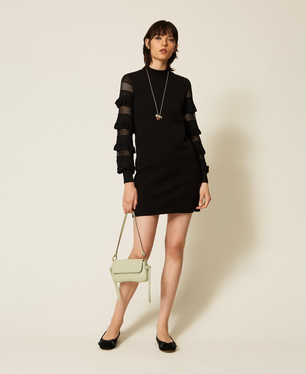 Short mesh knit dress with ruffles Black Woman 262TP3112_00006_T0