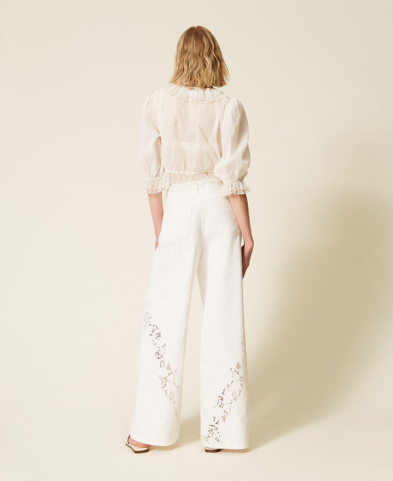 Pantaloni in bull con ricamo Bianco Neve Donna 261TT2461_00282_03