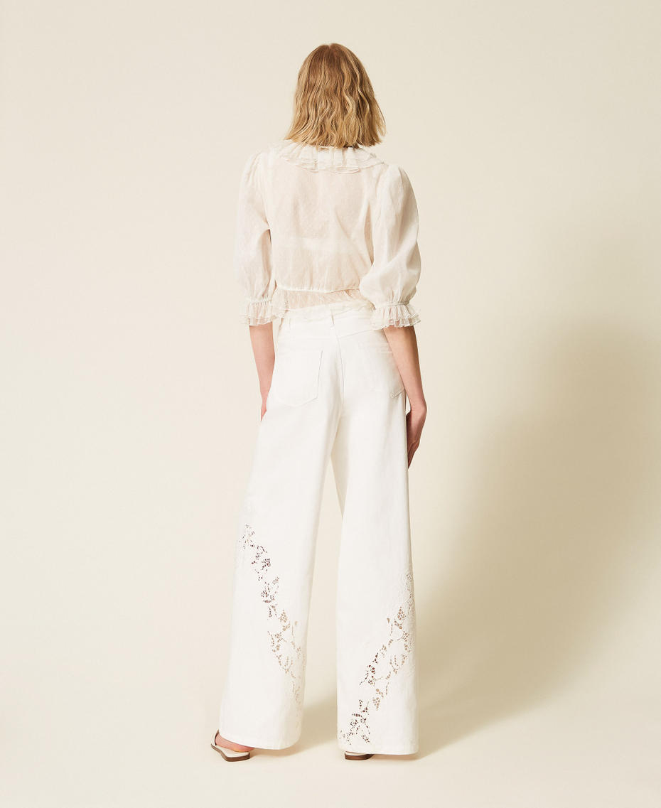 Pantaloni in bull con ricamo Bianco Neve Donna 261TT2461_00282_03