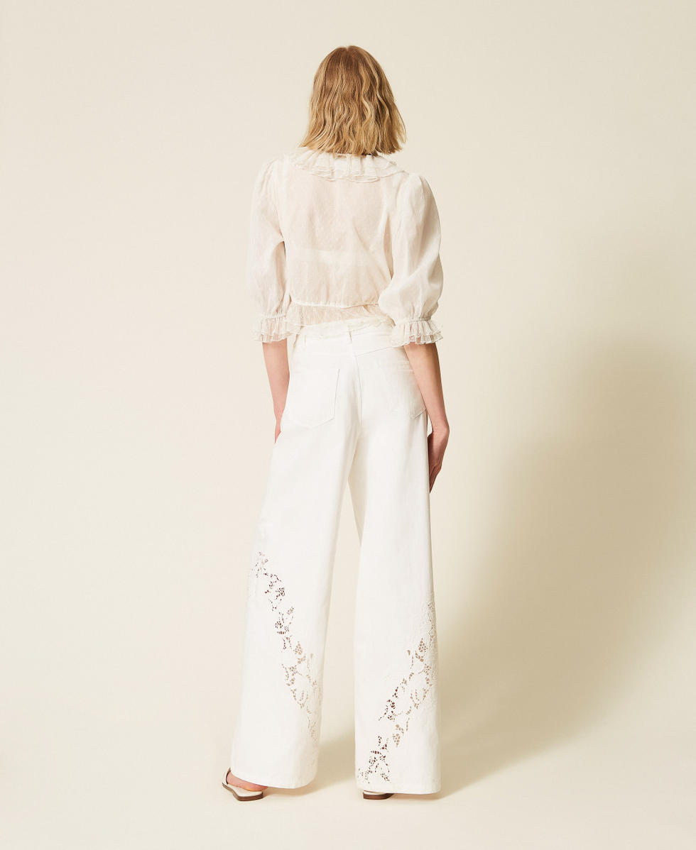 Pantalon en bull avec broderie Blanc Neige Femme 261TT2461_00282_03