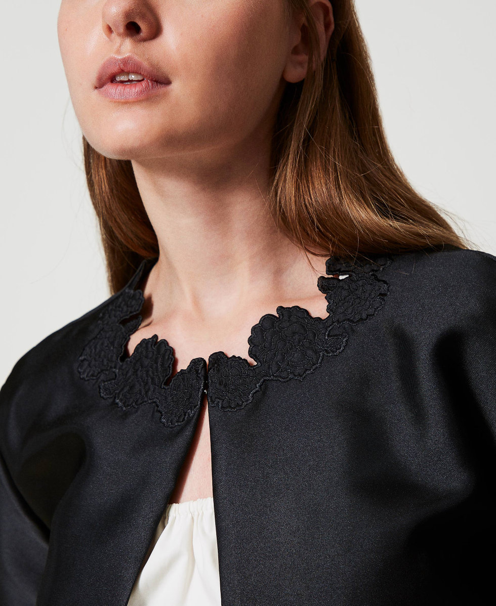 Twill jacket with broderie anglaise Black Woman 251AP2261_00006_03
