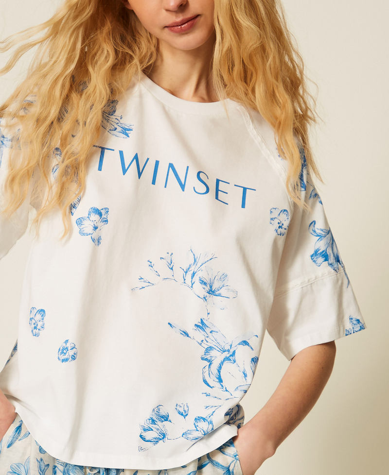T-shirt floral avec logo Imprim&eacute; Toile de Jouy Blanc Cass&eacute;/Bleu M&eacute;diterran&eacute;e Femme 261LM2SDD_13465_04