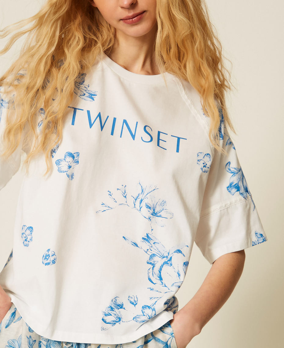 T-shirt floral avec logo Imprim&eacute; Toile de Jouy Blanc Cass&eacute;/Bleu M&eacute;diterran&eacute;e Femme 261LM2SDD_13465_04