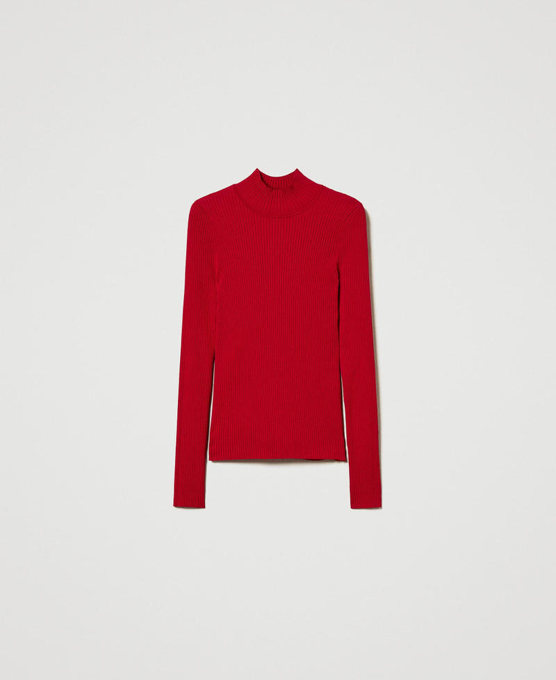 Ribbed knit fitted jumper with opening Venetian Red Woman 242TT3022_00740_S0