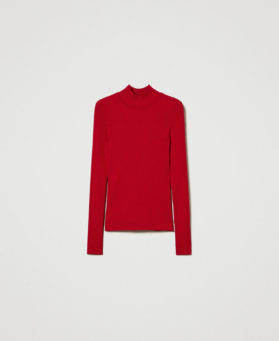 Ribbed knit fitted jumper with opening Venetian Red Woman 242TT3022_00740_S0