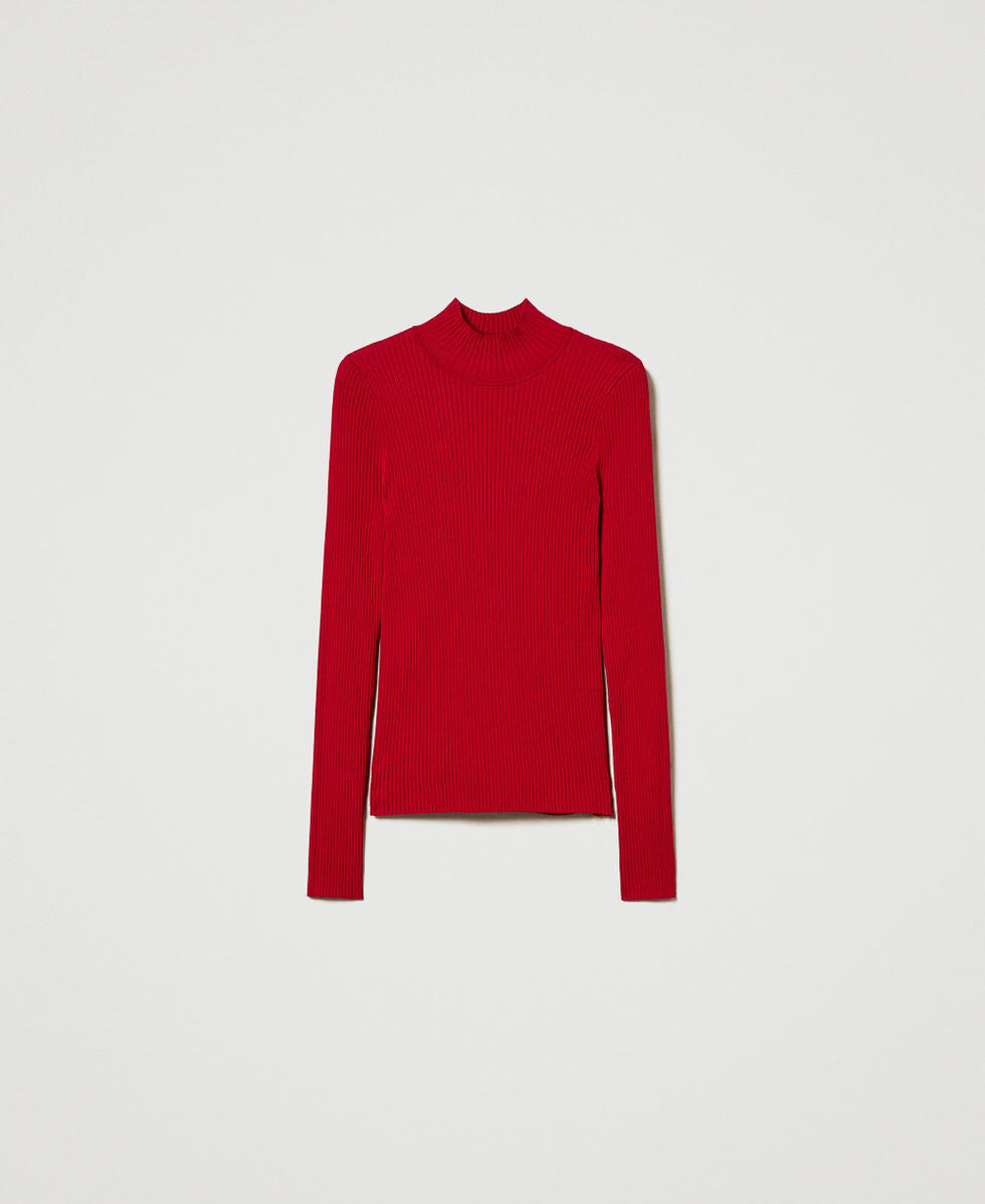 Ribbed knit fitted jumper with opening Woman Red TWINSET Milano