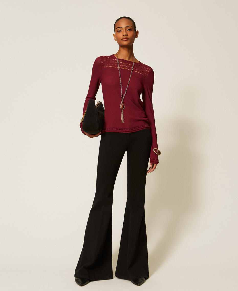 Pull ras-du-cou avec torsades Bordeaux Femme 262TP3Q21_00020_T0