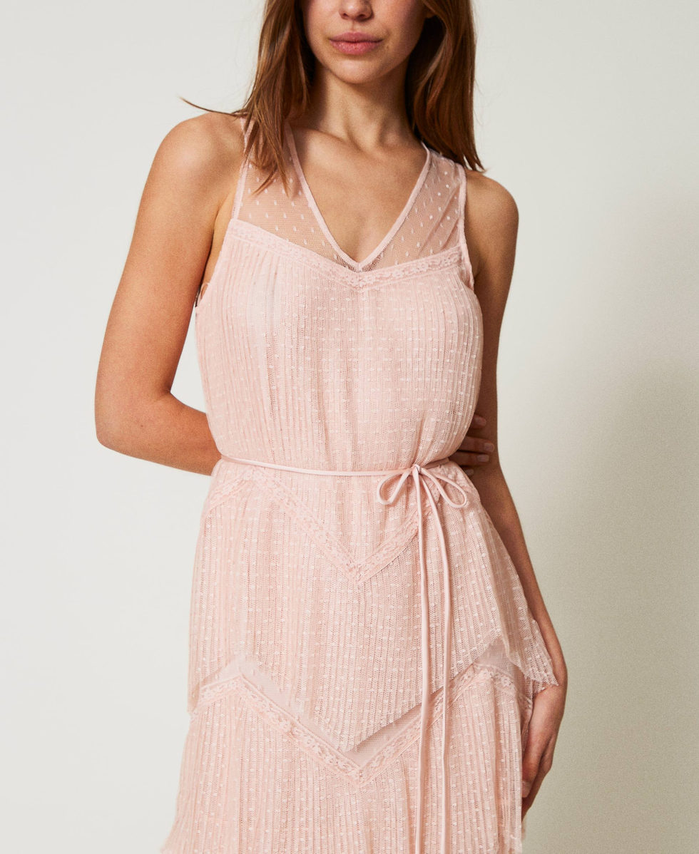 Long tulle dress with pleated flounces Woman, Pink | TWINSET