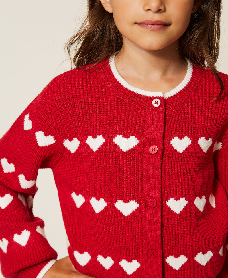 Baby&acute;s cardigan with jacquard heart pattern "Magenta" Red/"Snow" White Girl 262GB3033_13793_04